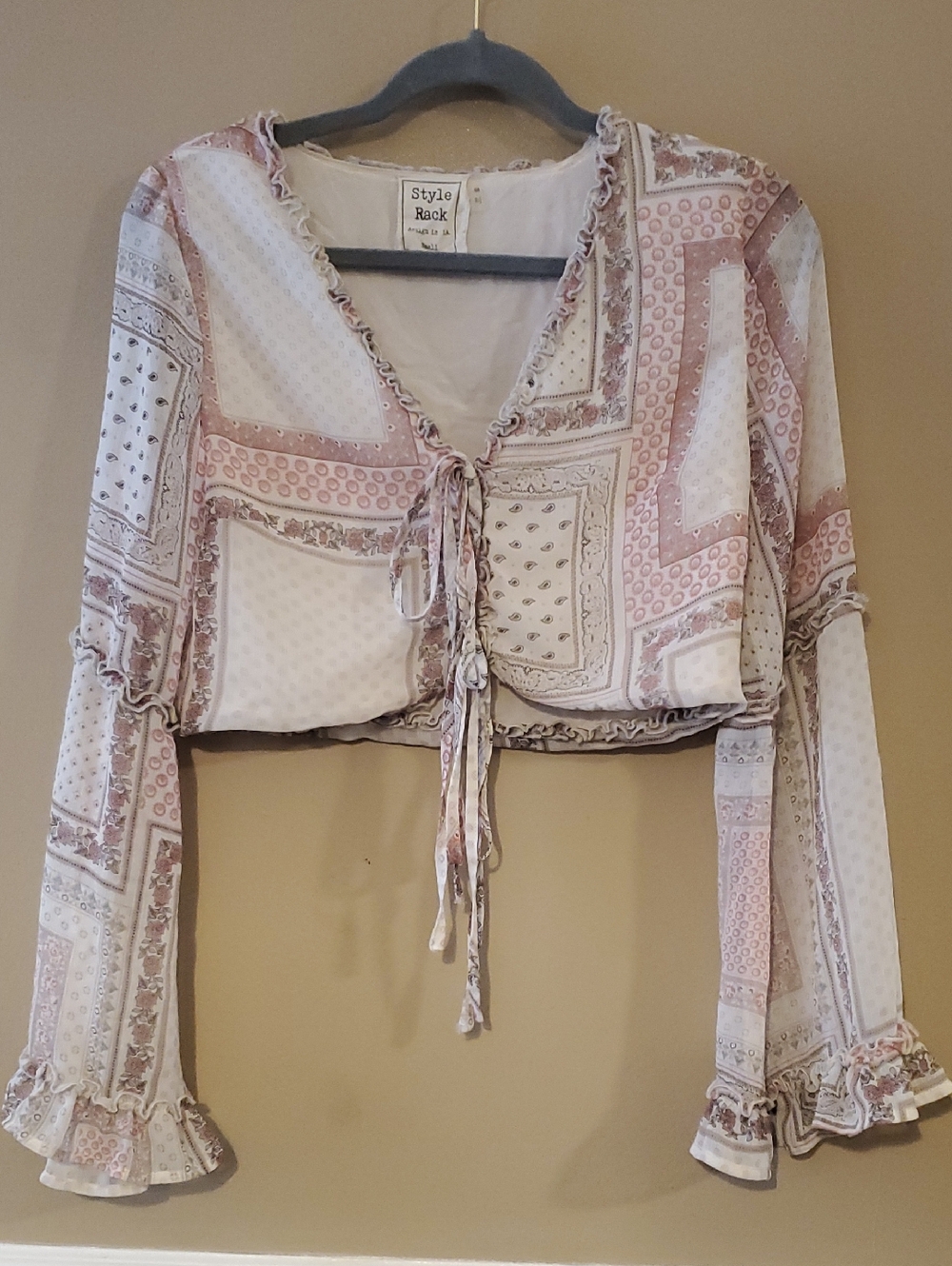Style Rack Multicolor Crop Boho Patchwork 2 Tie Top Size S - Picture 2 of 9